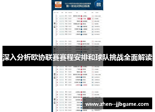 深入分析欧协联赛赛程安排和球队挑战全面解读
